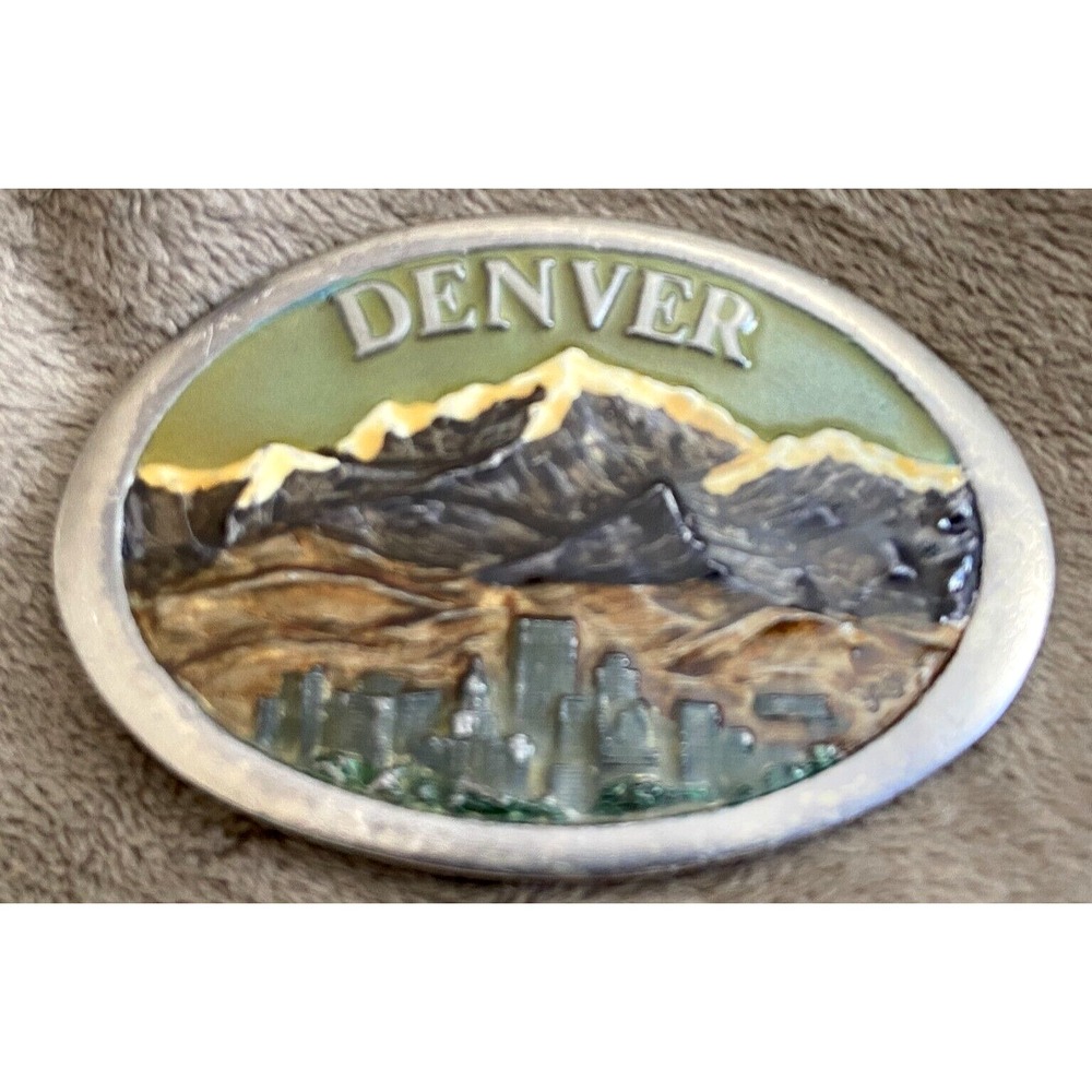 DENVER Colorado Snow Capped Mountains BELT BUCKLE High Gloss Colored PAULA FREED